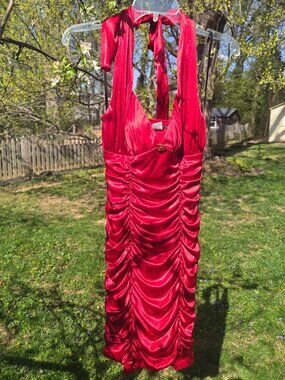 Red halter dress NWOT glitter size medium